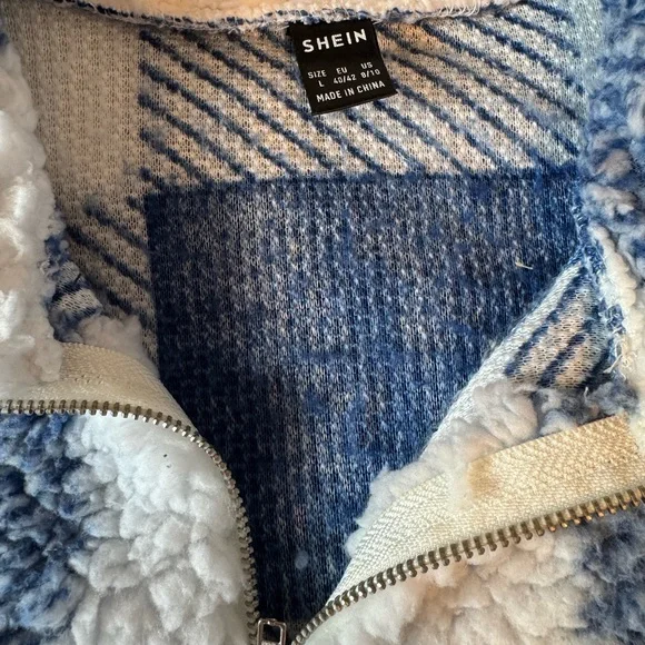 Blue and White checkered crop top zip up - Picture 2 of 2